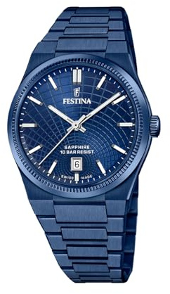 Festina Swiss Made Mens Blue IP PVD-Plated Watch with Steel Bracelet F20078/1