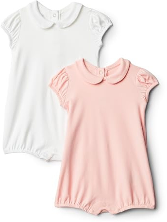 Amazon Essentials x Sofia Grainge Baby Girls' Cotton Short-Sleeve Romper Suit with Peter Pan Collar, Pack of 2