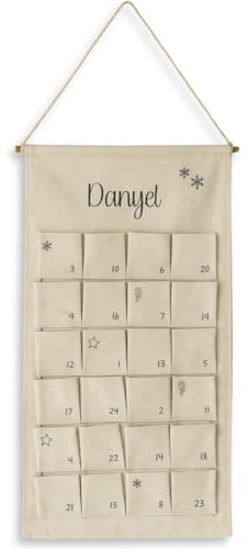 Adventskalender mit Name personalisiert für Kinder | 24 Taschen zum selber Befüllen groß | Kalender aus Stoff Adventszeit Weihnachten (Ohne Name)