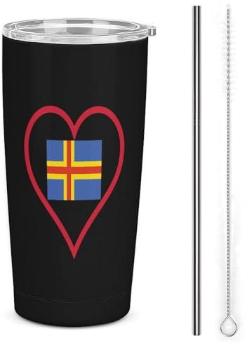 I Love Aland Island and Heart Insulated Tumbler with Lid and Straw Stainless Steel Travel Mug Water Bottle for Coffee Tea