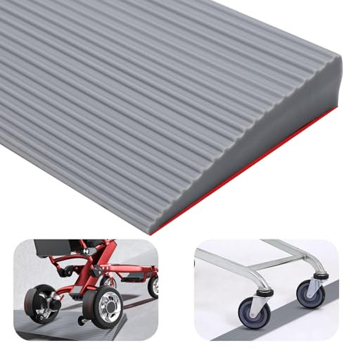 Rampa de umbral de puerta, rampa para silla de ruedas de PVC, superficie antideslizante, rampa de goma, rampa de acceso para silla de ruedas, cochecito, andador o scooter eléctrico (gris, 90 x 8 x 2,5