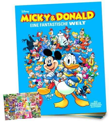 Bundle mit Panini Mickey & Donald Sticker - Fantastische Welt Sammelsticker (2025) - 1 Album + Exklusive Geburtstagskarte