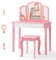 COSTWAY 2 in 1 Kinder Schminktisch Set, Frisiertisch mit dreifach klappbarem Spiegel & Schublade, Prinzessinnen Kosmetiktisch mit Hocker, Schminkkommode für Mädchen (Rosa)