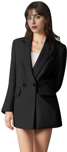 AGYMNX Women Blazer Elegant Jacket Suit Open Front Cardigan Lightweight Double Breasted with Pockets Office Business Meeting Spring Autumn Basic Casual Slim Fit S-L Black L