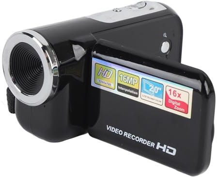 Plyisty Videocamera Digitale Videocamera DV, Schermo LCD 1080p da 16 MP da 2 Pollici, Anti Shake, 16x Digital Zoom, per di Viaggio (BLACK)