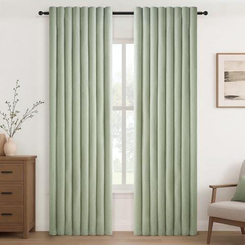 Topfinel Vorhänge Wohnzimmer Gardinen Leinenoptik Modern Halbtransparent Licht Filtern Voile Vorhänge mit Ösen Vorhang Salbeigrün 140x240cm für Schlafzimmer Balkontür Kinderzimmer 2er Set