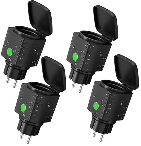 HBN 4er WLAN Steckdose Outdoor 16A, Smart Home Zeitschaltuhr Aussenbereich mit App Steuerung, Sprachsteuerung, IP44 Alexa Außensteckdose, kompatibel mit Alexa & Google Home 2,4GHz, Schwarz