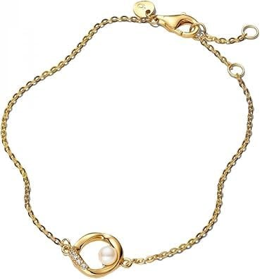 PANDORA Organisch Geformter Pavé Kreis & Behandelte Süßwasserzuchtperle Armband mit 14 Karat Vergoldung, verziert mit Cubic Zirkonia, aus der Essence Kollektion, Länge: 16 cm, 563830C01-16