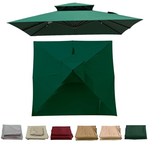 250*250/300x300cm Quadratisch Sonnenschirm Ersatzbezug Ampelschirm-Abdeckung 8 Streben Sonnenschirm Ersatz Stoff, Sonnenschirmbezug Ersatz Baldachin Abdeckung für Hof, Garten, Strand(Dark green,3x3M S