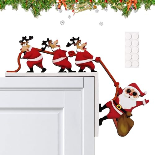 GOUYENG Decoración Puerta Navidad,Papá Noel Reno para Marco de Puerta,Ornamento Esquina de Puertas Ventana Pared,Decoración Marco de Puertas Hogar,Navidad Decoracións Casa,para Fiesta de Navidads