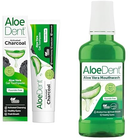 Aloe Dent - Activated Charcoal Gel Toothpaste & Mouthwash - Fluoride Free - Activated Cleansing, Supports Healthy Gums & Freshens Breath - Vegan, Cruelty & SLS Free - 100ml & 250ml - Bundle