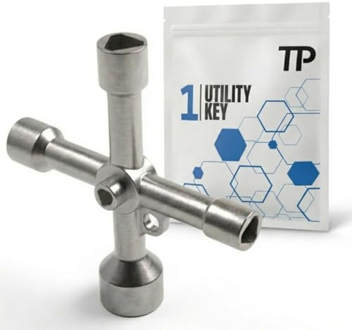 TP Europe Triangular Key 4-Way Multifunctional Key - Control Cabinet Key, Triangle Key & Fire Engine Key for Wheelie Bin, Elevator & Control Cabinet - Galvanised Metal - 13/10/9/8.5/5mm
