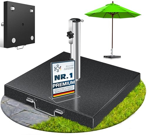 KESSER® Granit Sonnenschirmständer mit Edelstahlrohr, Hochwertiger Schirmständer Quadrat Sockel 30KG - für Schirmstöcke bis 16-48 mm, Inkl. Transport Griff Garten Balkonschirmständer, Anthrazit