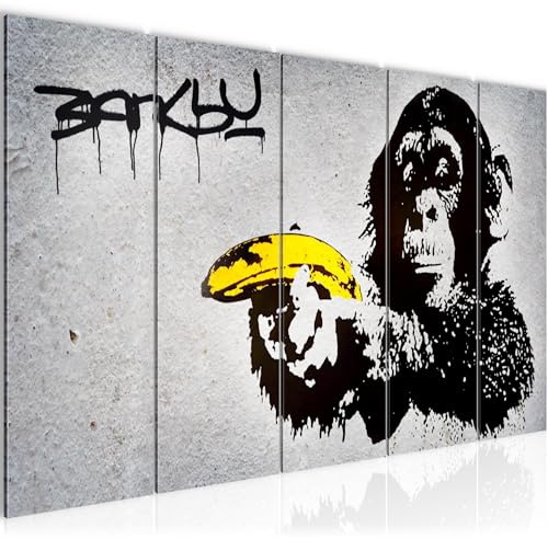 Runa Art Wandbild XXL Monkey Banana Gun Loft Wohnzimmer 200 x 80 cm Grau 5 Teilig - Made in Germany - 302855a