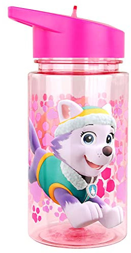 P:os 29232 - Trinkflasche für Kinder, ca. 450 ml, transparentes Design mit Paw Patrol Motiv und integriertem Strohhalm zum Hochklappen, aus Kunststoff, bpa- und phthalatfrei