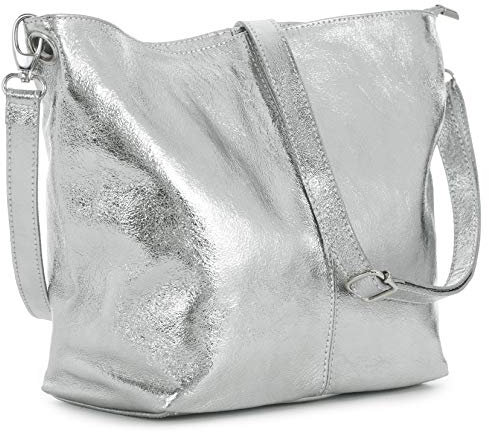 LIATALIA - Hobo-bag/Schultertasche im echtes italienisches Leder - ADAL - Metallish - Silber