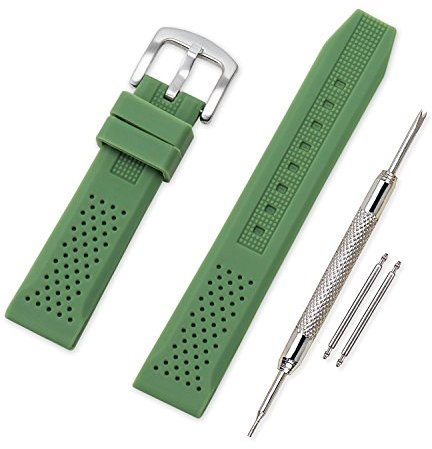 VINBAND Bracelet Montre Remplacer Silicone Bracelet Montre - 16mm, 18mm, 20mm, 22mm, 24mm Caoutchouc Montre Bracelet avec Acier Inoxydable Boucle (16mm, vert)