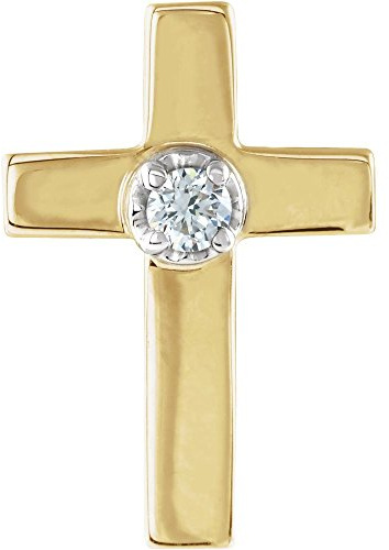 FB Jewels 14K Yellow and White Two Tone Gold 11x8mm .02 CTW Diamond Cross Lapel Pin