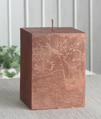 CandleCorner Rustik-Kerzen: Kupfer-metallic viereckige Stumpenkerze, 10x7,5x7,5 cm Ø, Unparfümiert, Brenndauer ca. 39 Stunden