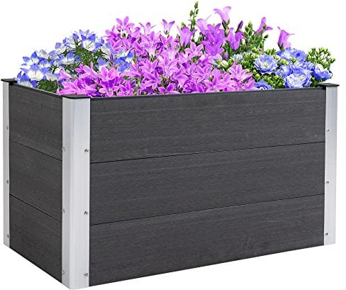 Outsunny Hochbeet Aluminium, Pflanzbeet Frühbeet Gartenbeet Blumenkasten wetterfest, ohne Boden, Pflanzkasten 100x50x55,5cm für Terrasse, Balkon, Blumenkasten für Blumen, Pflanzen, Grau