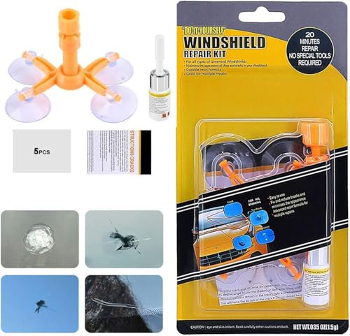 Kingsport Windshield Crack Repair Kit, Windshield Repair Kit with Pressure Syringes for Fix Windshield Auto Glass Cracks, Chips, Scratch, Half-Moon, Star-Shaped, Use For 18+ Age Above Not for kids