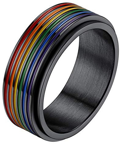 PROSTEEL LGBTQ Homosexuell Drehring für Männer Frauen Gay Pride Spinner Ring drehbarer Band Ring schwarz Edelstahl Fingerring Modeschmuck Accessoire, Größe 57