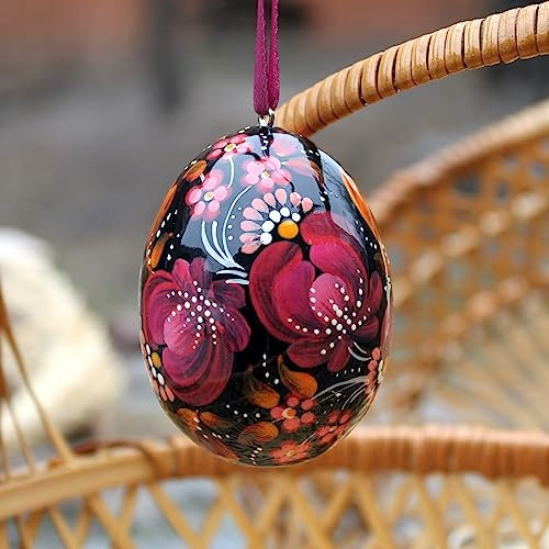 Osterei Mit Petrykiwka Blumen Muster 6-6,5 Cm Traditionell Bemalt Kunsthandwerk Aus der Ukraine Zum Aufhängen