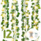 DazSpirit Künstlich Efeu Hängend Girlande 12Stück Efeugirlande Künstlich mit 10m 100 LED Lichterketten String, 25.2m Efeubusch Kunstpflanze Girlande für Hochzeit, Küche, Garten, Party Wanddekoration