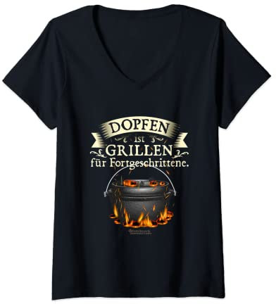 Damen Dutch Oven Spruch Dopfen ist Grillen Dutch Oven T-Shirt mit V-Ausschnitt