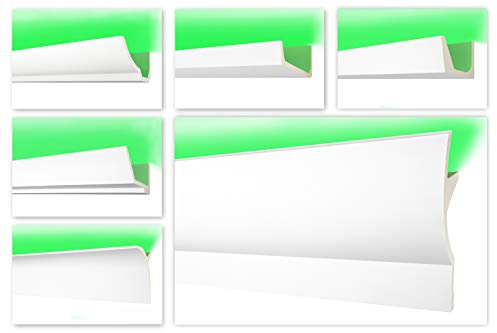 HEXIM Perfect 2 Meter LED Zierleisten, indirekte Beleuchtung Stuckleiste aus PU glatt, weiß (AB299-80x80mm) Dekorleiste Stuckprofil Zierprofile