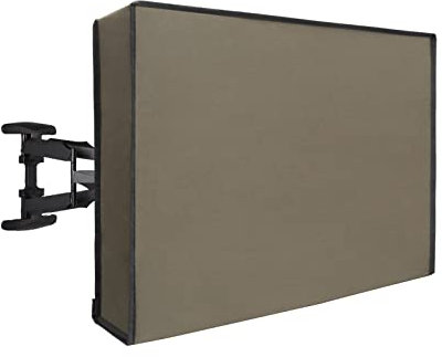 Waterproof Outdoor TV Cover for 65-70 inch TV with Bottom, Thick Fabric, Dustproof and Weatherproof TV Cover with Remote Control Pocket, Camel
