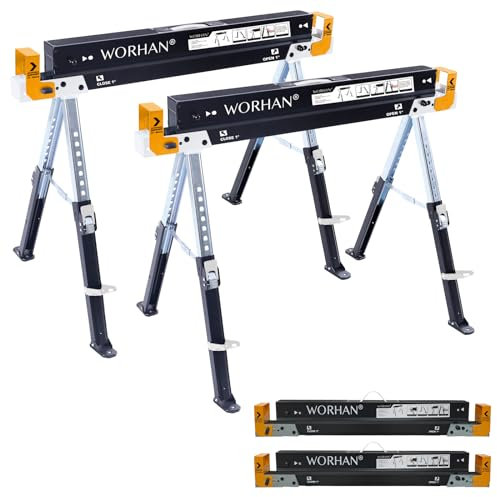 WORHAN Arbeitsbock Gerüstbock Sägebock Böcke Klappbock Doppelpack (2 Stück) Schnell Verstellbare Antirutsch-Füße Stahl 1180kg verstellbar S600A