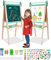 Kinder Spiel Tafel aus Holz|Verstellbare Doppelseitige Whiteboard und Tafel-Staffelei mit Buchstaben und Zahlen Aufkleber und Anderem Zubehör für Kinder und Kleinkinder (grüne Streifen)