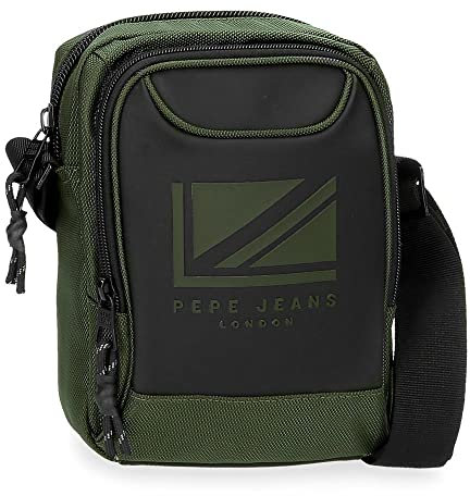 Pepe Jeans Bromley LDN Umhängetasche, mittelgroß, Grün, 17 x 22 x 8 cm, Polyester mit Details aus Kunstleder