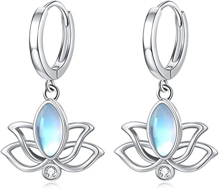 YFN Lotus Ohrringe für Frauen Sterling Silber Mondstein Lotus Blume Creolen Yoga Schmuck Geschenke für Frauen Mädchen