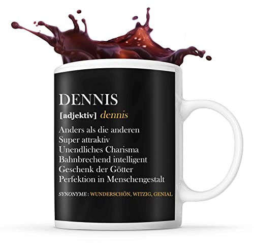 Planetee Tasse Dennis | Definition Vorname | Lustig Fun Tasse | 325 ml Keramik Kaffeetasse | Geschenkideen fürs Büro, Geburtstag, Jubiläum