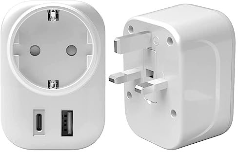 Superpow Adaptateur Prise Anglaise UK Angleterre,Adaptateur de Voyage avec 1USB et 1 Type-C,Adaptateur UK,Europe Francaise FR 2 Broches vers GB 3 Broches pour Irlande Royaumeuni Bretagne Écosse,Type G
