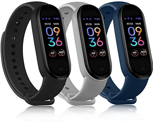 3-Pezzi Cinturino Per Amazfit Band 5 Smartband,Cinturini in Silicone Morbido per Amazfit Band 5 Orologio (Nero+Grigio+Blu)