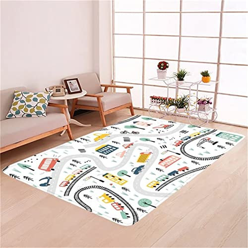 Cartoon Tier Gamepad Kinderteppich Flanellschwamm Große Kinderspiel-Bodenmatte Stadtverkehr Straßenkrabbelmatte Regenbogen Süßer Eulendruck Kinderzimmerteppich Rutschfester Läufer (A,140x200 cm)