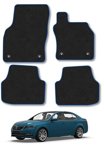 Skoda Octavia (2013-2020) Carpet Car Mats | Blue Edge Trim Tailored Fit Floor Mats Full Coverage Protection Accessories Easy Clean Anti Slip Made in the UK