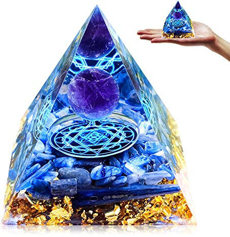 Tyuodna Orgonit Pyramide,Edelsteine Heilsteine,Orgon Pyramide,Reiki Chakra Steine,Kristall Steine für Chakra-Heilung,Meditation, Yoga,Esoterik Geschenke (Blau-Kristallkugel)