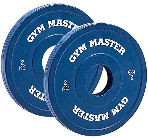 GYM MASTER Pair of 2 Coloured Rubber Fractional Change Plates for Olympic Barbell Weight Lifting - 2 x 2kg (4kg)