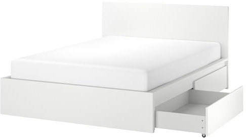 IKEA MALM Bettgestell, hoch, mit 2 Aufbewahrungsboxen, 140 x 200 cm, Weiß/Luröy