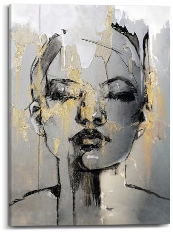 REINDERS Leinwandbild, Goldenes Gesicht, Wohnzimmer, Wandbild, Wanddeko, Room Decor, Leinwand, Gold, 70 x 50