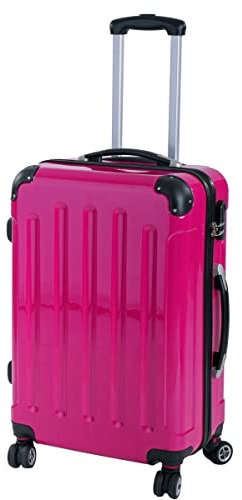 INVIDA Glüückskind Luxus Koffer Trolley aus Polycarbonat ABS Materialmix mit 4 Zwillingsrollen in Pink M Boardingsize