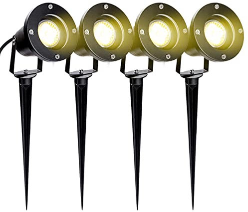 Herrselsam Gartenbeleuchtung LED, 4W GU10 Warmweiß 3000K Gartenstrahler mit Erdspieß, Gartenstrahler mit Stecker und 1,3m Kabel, IP65 Wasserdicht Wegbeleuchtung für Außen Garten (4 Stück)
