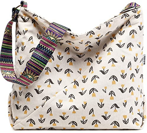 Makukke Handtasche Damen Umhängetasche, Cord Taschen Groß shopper Tote Bag schultertasche Casual Crossbody Bag für Schule Büro Arbeit Reisen Ausflug Einkauf (Floral)