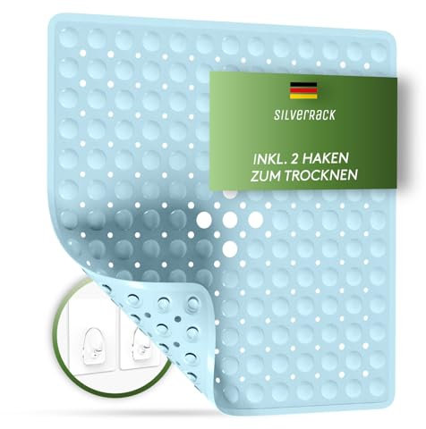 SilverRack Duschmatte rutschfest 53x53 cm (Babyblau) - Antirutschmatte Dusche BPA frei für Kinder - Badematte rutschfest, maschinenwaschbar u. schimmelresistent - Duscheinlage rutschfest