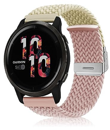 Niboow 22mm Cinturino Intrecciato per Garmin Venu 3/Forerunner 265/Forerunner 255/Forerunner 255 Music, Elastica Nylon Cinturini per Garmin Vivoactive 4/Venu 2/Huawei Watch 4 Pro - Rosa Albicocca