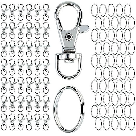 moinkerin 100 Pièces Porte Clef Mousqueton Porte Clé Anneaux Porte Clé pour le Bricolage, la Résine et la Fabrication de bijoux